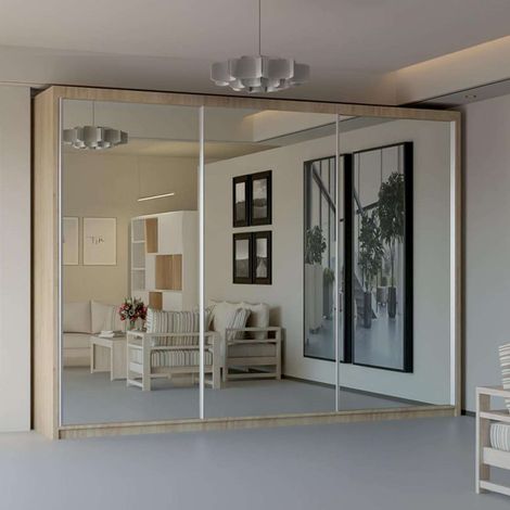 Modern 2 & 3 Door Sliding Wardrobe with Full-Length Mirror & LED Light - Oak250cm
