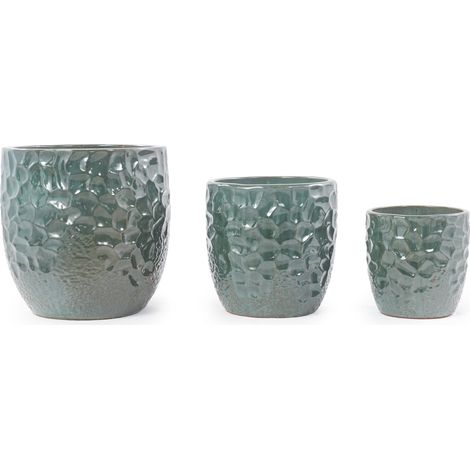Vaso in ceramica verde scuro Ø22,5 cm con rilievo martellato e foro di drenaggio MODENUIT (1/5)