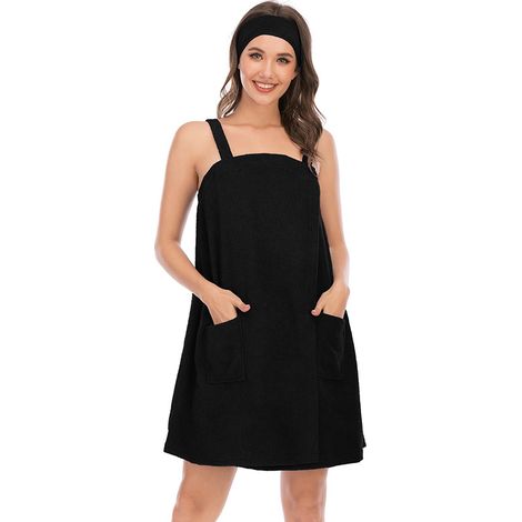 Serviette de bain enveloppante pour femme, robe de douche légère avec bretelles et fermeture, taille genou, paréo corporel (1/3)
