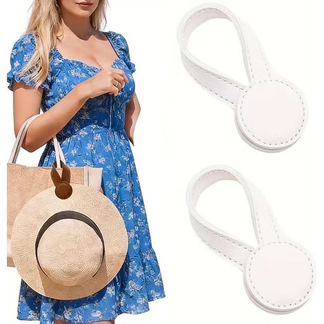2 pinces à chapeau en cuir blanc, multifonctionnelles et portables, pour femme, pour casquette et sac. (1/5)