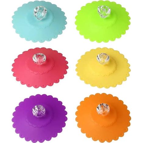 6 couvercles en silicone pour verre, diamants colorés, réutilisables et anti-poussière (10,5 cm) (1/5)