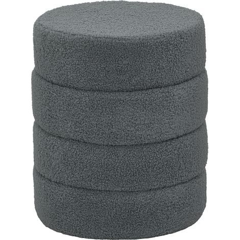 Tabouret rond en peluche, supporte jusqu'à 120 kg, diamètre 40 cm, hauteur 45 cm, gris foncé (1/5)