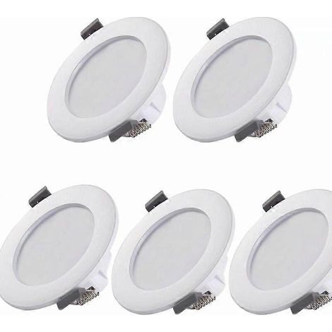Cinq spots LED, indice de protection IP44 mince, 25 mm d'épaisseur, 85 mm de hauteur, blanc, plafonnier encastré, panneau LED 5W, luminosité de 460 lumens, lumière blanche neutre 4000K. (1/5)