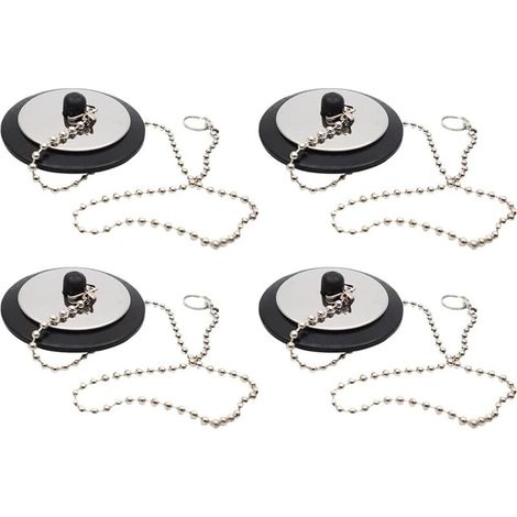 Abflussstopfen mit Kette, Gummi-Ablaufabdeckung, Badezimmer-Waschbeckenzubehör mit Kette, 4 Gummi-Ablaufstopfen mit Kette, für Waschbecken, Badewannen, Duschen, Badezimmer, Küchen (Schwarz)