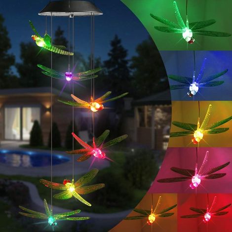 Carillon solaire à vent - Carillon solaire colibri à couleurs changeantes, lampe décorative extérieure étanche pour jardin et fêtes (1/3)