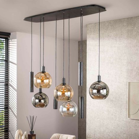Suspension 9 lampes 130x60x150 cm en verre ambré et chromé - GELDY (1/5)