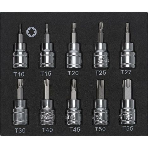DEESSE SHOP - Tournevis 3/8 S2 Acier T10 - T55 Torx Star Bit Torx Bit Socket Kit 10 Pièces T10 T15 T20 T25 T27 T30 T40 T45 T50 T55 (1/5)