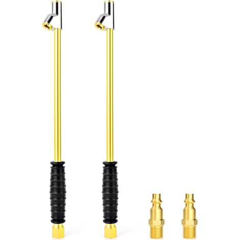 2PCS Embout de gonflage double tête longue portée 1/4" FBSP avec poignée caoutchouc et raccord rapide, embout laiton 2 voies, pour camion semi-remorque, camping-car, camion jumelés (1/5)
