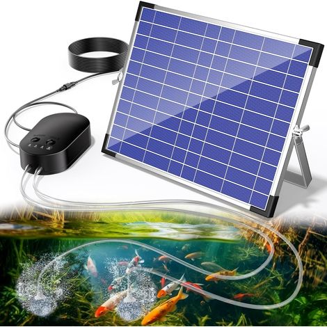 1 Aérateur de bassin solaire, Double sortie, Batterie 4400mAh, IPX5, Pour étang et aquarium
