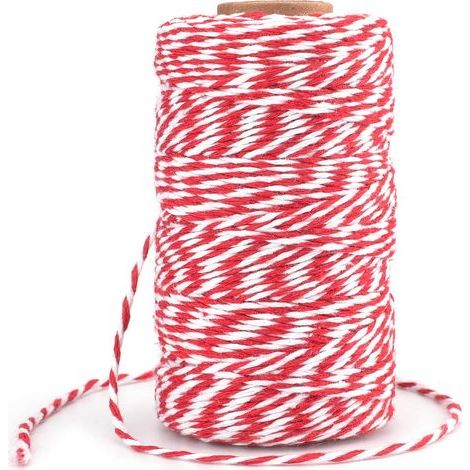 1 Rouleau Ficelle Coton 100M Rouge Et Blanc, Corde Décorative Pour Emballage Cadeau Noël Et Bricolage