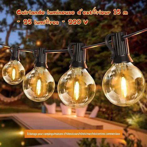 Guirlande lumineuse d'extérieur G40, ampoule LED E12, guirlande de jardin étanche, 15m 25 ampoules, lumière chaude 2700K (1/5)