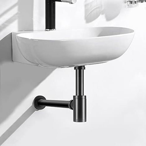 Siphon de Lavabo Noir Universel Tube Siphon de Lavabo Siphon en Acier Inoxydable 1 1/4 x 32mm Salle de Bain Siphon Évier Métal Siphon à Tube (1/5)