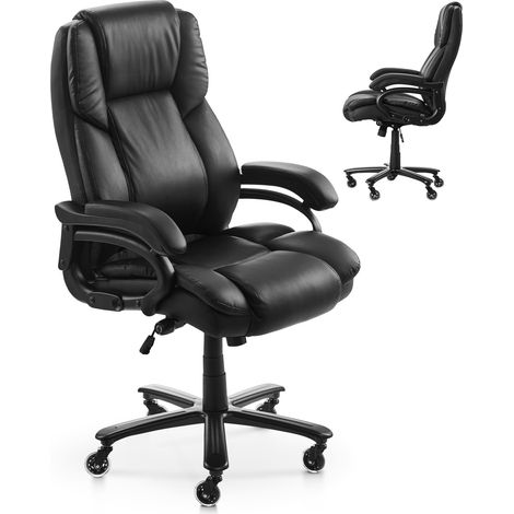 VEVOR Sedia Girevole da Ufficio con Supporto Lombare Comando a Pulsante, Sedia da Studio Ergonomica, Sedile da Ufficio in Pelle PU Carico max. 226,8 kg Altezza Regolabile, Inclinazione, Nero