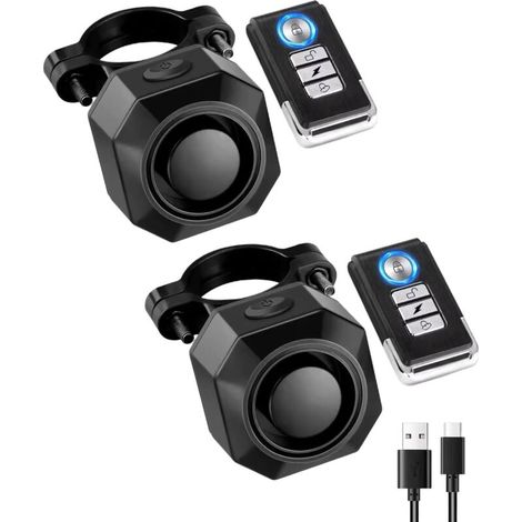 Lot de 2 systèmes d'alarme de vélo rechargeables sans fil pour vélo électrique, moto, scooter, voiture, Tailer USB-C Rechargeable (1/5)