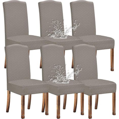 Esszimmerstuhlhussen 6er-Set, wasserdicht, Jacquard, Gittermuster, Taupe (1/5)