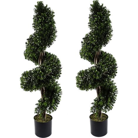 120cm Pair of Spiral Buxus Artificial Tree UV Resistant Outdoor Topiary (1/4)