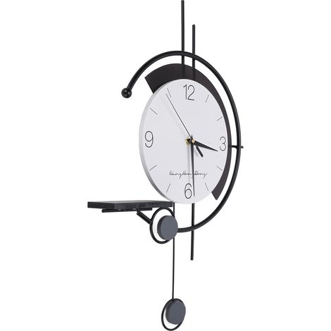 Horloge murale déco moderne épurée en fer forgé mécanisme silencieux noir et blanc (1/5)