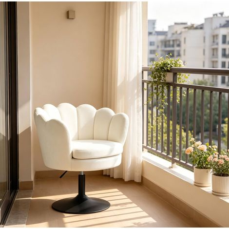 Fauteuil de maquillage pivotant fleur en velours beige, hauteur réglable 43-55 cm, 150 kg (1/5)