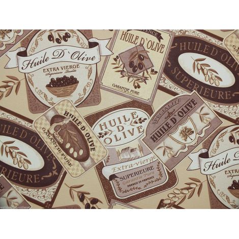 Olive Oil Label Motif Wallpaper Typography Script Brown Beige Textured Vinyl (1/3)