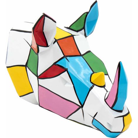 Figura Decorativa Cabeza de Rinoceronte Kuatéh de Poliresina 20x20x16 cm Multicolor