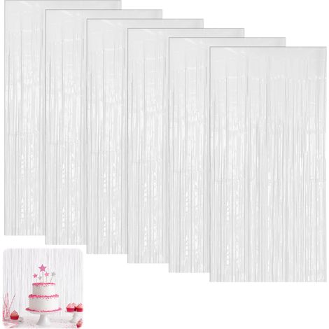 5 Pièces Rideau Anniversaire Blanc, 1 x 2 m Rideau Paillette, Rideaux Fête (1/5)