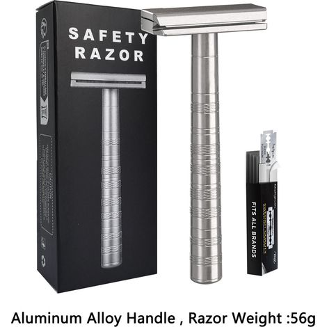 Rasoir de Sûreté Double Tranchant en Acier Inoxydable avec Manche en Aluminium et 5 Lames