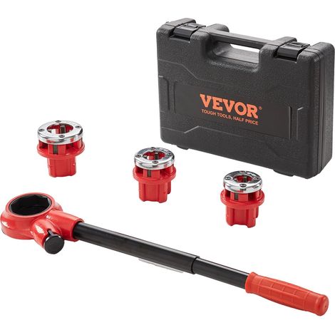 Kit de Filetage de Tuyau à Cliquet 1/2" NPT 3/4" NPT 1" NPT Coffret Filières de Plombier Manuel Portable 3 Matrices NPT Mallette Rangement pour Plomberie Tuyaux en Aluminium Galvanisé Fer Cuivre (1/5)