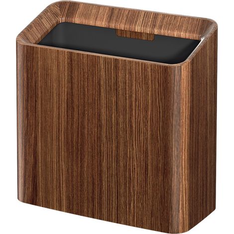 Poubelle carrée décorative aspect noyer bois 5 litres double cuve plastique ABS sans capot, modèle nordique épuré pour intérieur appartement, toilettes et espace de vie (1/4)