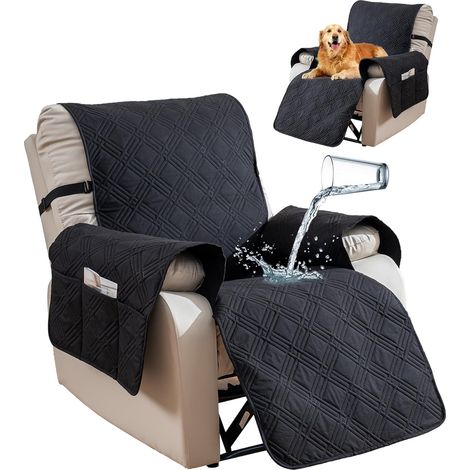 23in réversible fauteuil couchant couvercle, imperméable fauteuil couchant couvercles avec poche lavable fauteuil couchant couvercle meubles protecteur pour enfants, animaux de compagnie, noir