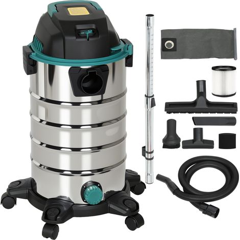 Aspirapolvere 3 in 1 1400W 22kPa, aspira solidi e liquidi, contenitore acciaio 30L con filtro HEPA, per casa e garage