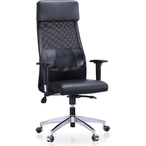 Fauteuil de bureau pivotant en simili-cuir coloris noir - Largeur 65 x Profondeur 65 x hauteur 120-128 cm -PEGANE-