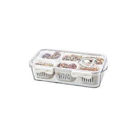 Unterteilte Servierplatte mit Deckeln, stapelbare Snackbox mit 6 Fächern, Obst- und Gemüseaufbewahrungsbehälter für den Kühlschrank