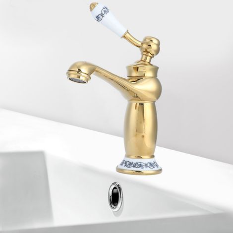 Antik-goldener Waschtischhahn aus Messing mit Warm- und Kaltwasserfunktion für Badezimmer, Hotel und Zuhause (1/5)
