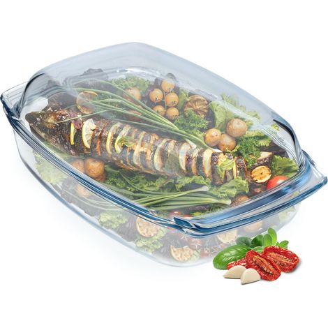 KADAX Plat résistant à la Chaleur avec Couvercle pour la Cuisson 5L, Verre Rectangulaire