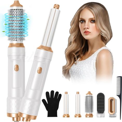 Kit de brosse à air chaud 5 en 1 1000 W avec fer à friser automatique, sèche-cheveux 1000 W pour tous les types de cheveux, coiffeuse pour volume, séchage, lissage et boucles (blanc) (1/5)