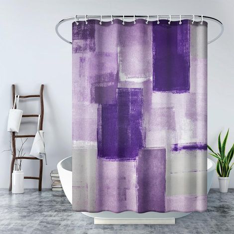Rideau de douche imperméable 180x180 cm avec crochets, patchwork violet, haute qualité, résistant aux moisissures, facile à nettoyer, motif imprimé élégant (1/5)