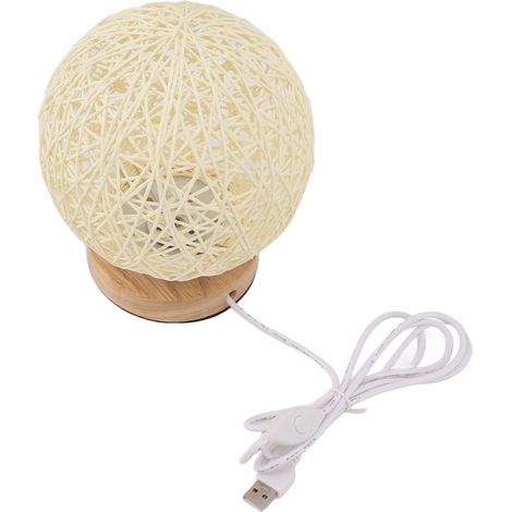 Ortviai Lampe de table en bois avec abat-jour en rotin tissé à la main, LED réglable en intensité, couleur beige (1/5)
