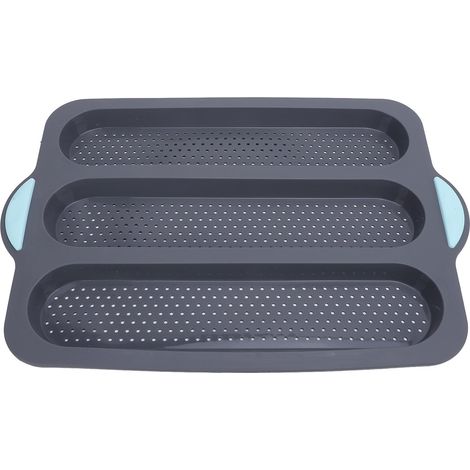 Moule Pain Silicone Anti Adhésif Résistant Chaleur Perforé – Cuisson Française Gâteau avec Poignées Antidérapantes 3 Cavités (1/5)