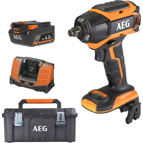 Pack AEG 18V - Avvitatore a percussione senza spazzole 300 Nm - Batteria 4.0 Ah - Caricabatterie - Scatola di conservazi