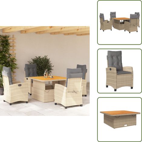 Chaise inclinable - vidaXL Ensemble à manger de jardin avec coussins 5pcs Beige poly rotin - Table relevable (1/5)