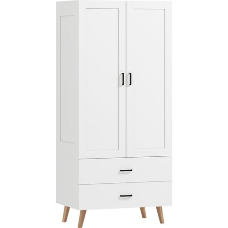 HOMCOM Wardrobe with 2 Drawers Hanging Rail, 180 cm Storage Closet, White (1/5)