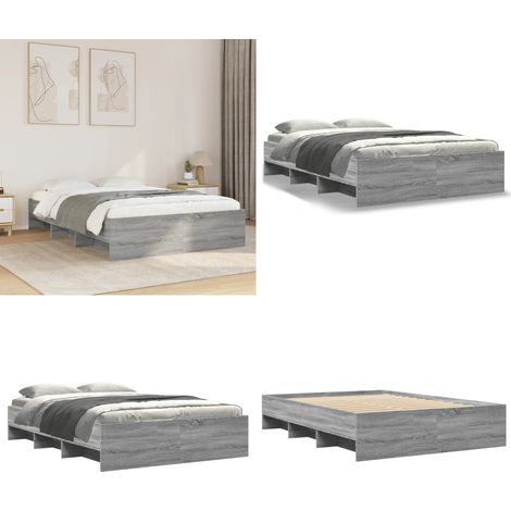 vidaXL Cadre de lit sans matelas sonoma gris 135x190 cm (1/5)
