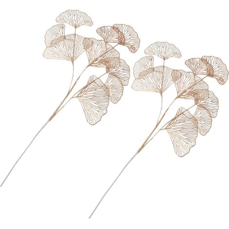 2 Stück künstliche Ginkgo-Blätter, Stängel, Herbstblätter, Spray, Herbstblätter, Stäbchen, Sträucher, künstliche Kunststoffpflanzen, Stängel, Grünpflanzen, Blumenstrauß, Kranz, für Vasendekoration, go (1/5)
