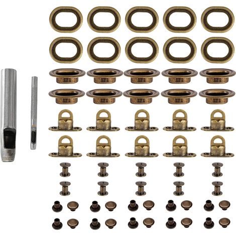 Lot de 72 Fermetures à vis avec œillets et Rivets Creux – Bouchon à vis en cuivre et Accessoires de Fixation pour Sacs, Cuir, bâches, tentes, extérieur, kit Coupe-Vent avec Outils (Bronze) (1/5)