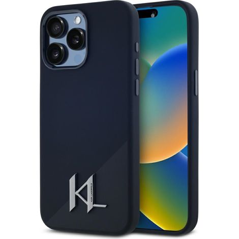 Funda Karl Lagerfeld de silicona Shadow Metal Initial MagSafe para iPhone 15 Pro, color negro. (1/5)