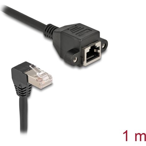 Delock Cable de extensiÃ³n de red S/FTP RJ45 macho acodado 90Â° a RJ45 hembra integrado Cat.6A 1 m negro