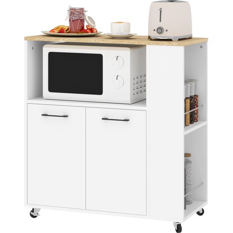 Carrello Cucina in Legno con Ripiano Aperto, Armadietto e Scaffale Laterale, 75x40x80.5 cm, color Rovere e Bianco