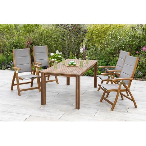 Acapulco Set 5tlg 4 Sessel Tisch 185x90cm Akazie/Textil