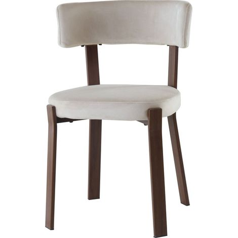 Lot de 4 chaises de salle à manger en velours beige pieds métal effet noyer  NORDIK