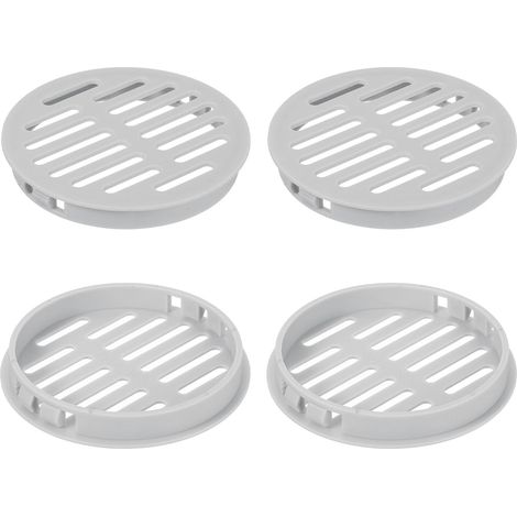 Rejilla de ventilación redonda de plástico (4 piezas), diámetro empotrado de 80 mm, altura de 11,3 mm, para armarios, techos, paredes y ventanas, color gris claro